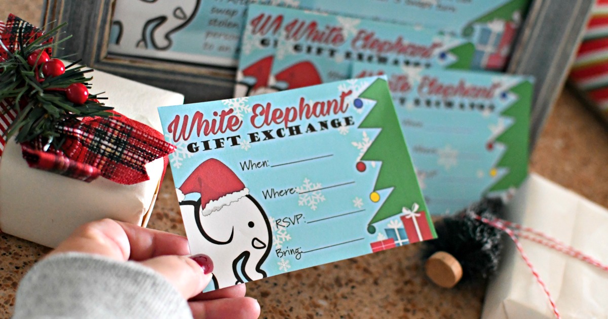 White Elephant Game Gift Exchange Rules, Printable Invitations, & Gifts