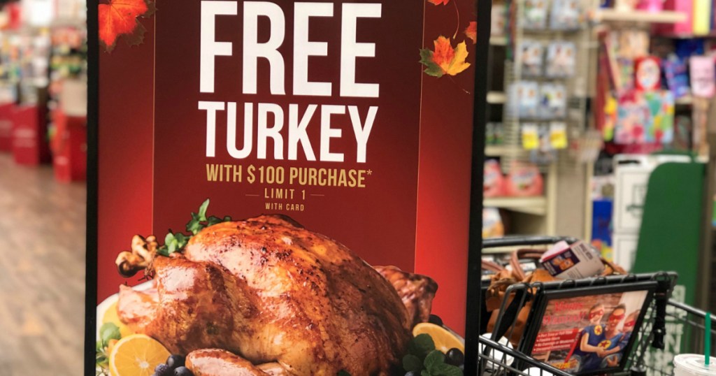 free turkey with purchase sign