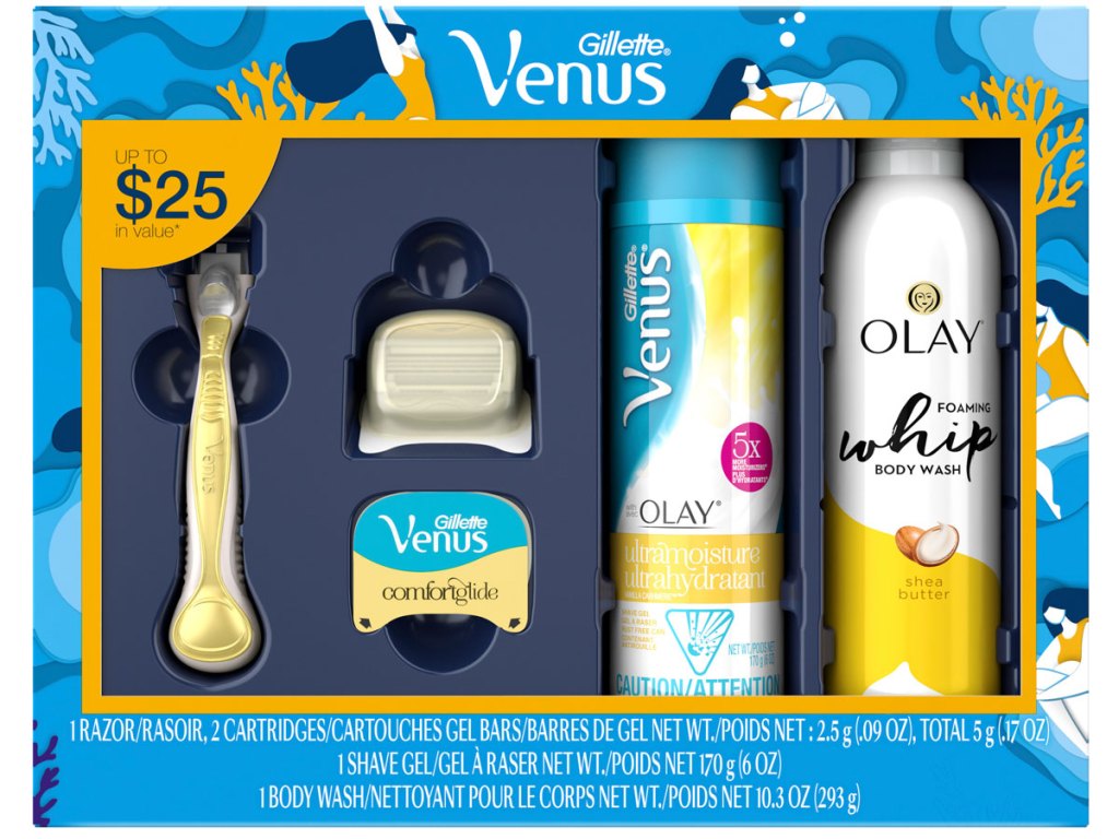 Gillette Venus ComfortGlide plus Olay Coconut Women's Razor Holiday Gift Pack stock image