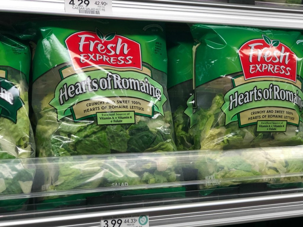 lettuce in bags on store shelf