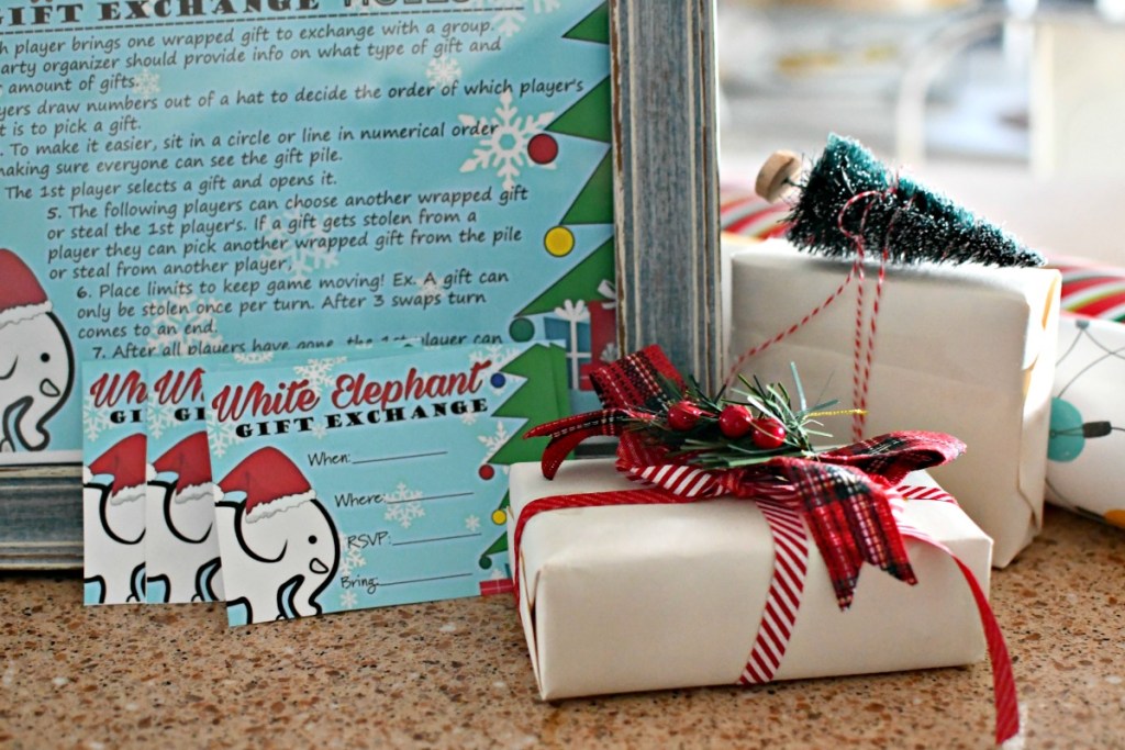 White Elephant Game Gift Exchange Rules, Printable Invitations, & Gifts