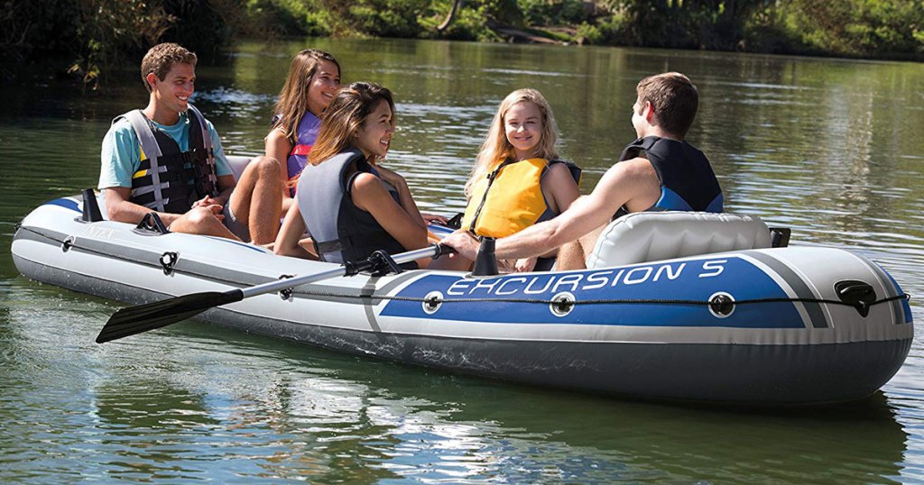 Intex Excursion 5 Inflatable 5-Person Boat Set w/ Oars & Air Pump