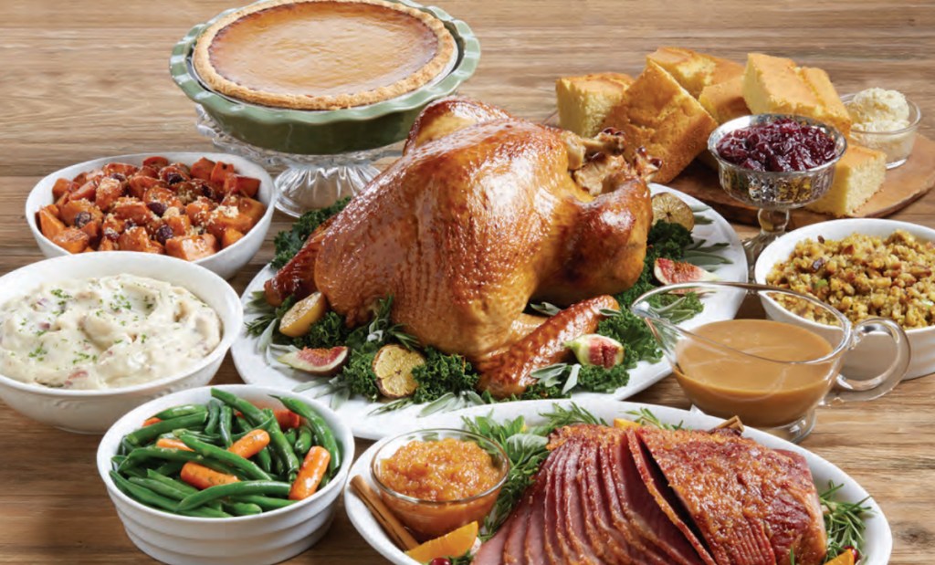 mari callendar's thanksgiving food spread on table's thanksgiving food spread on table