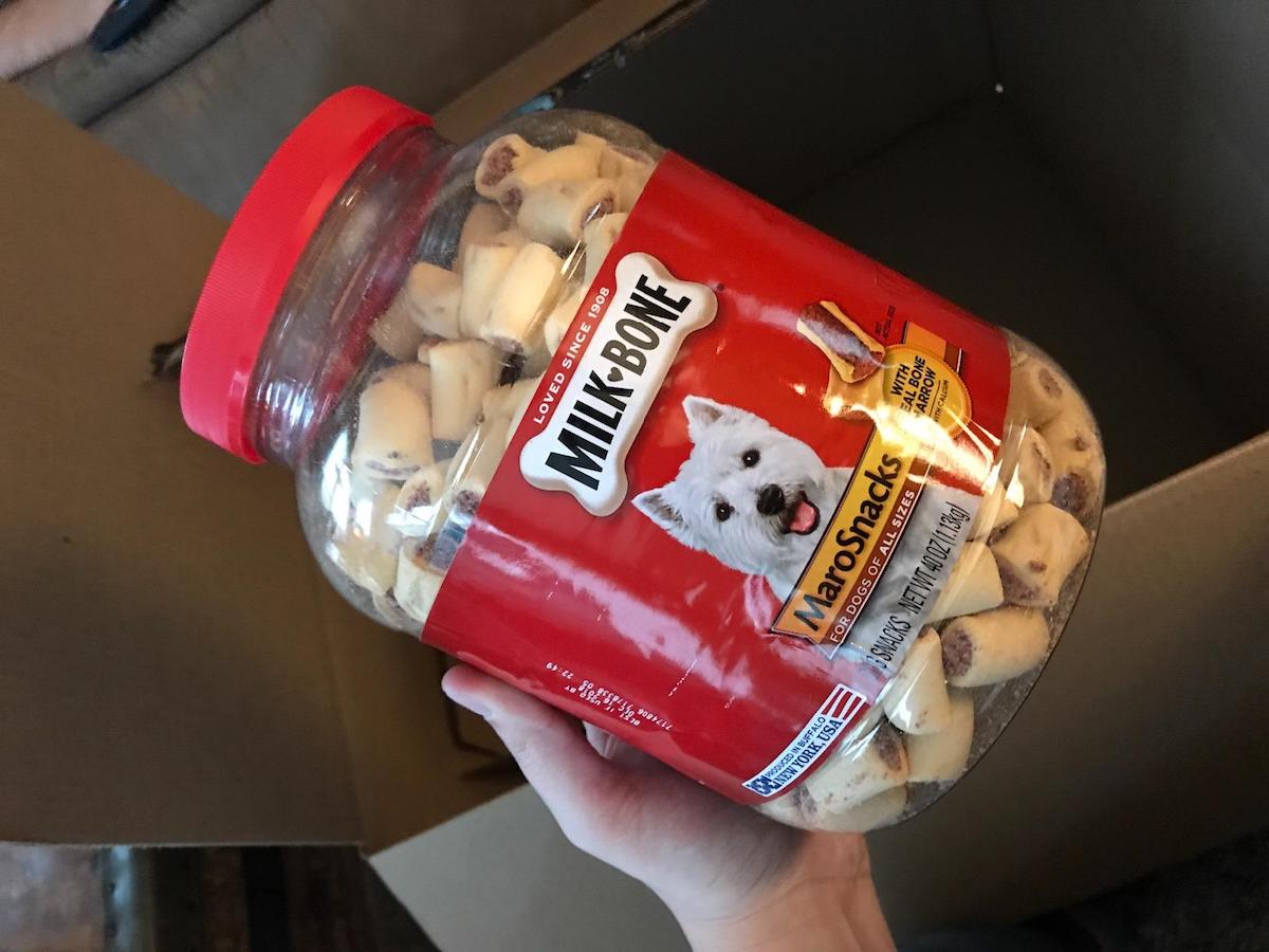 Milke-Bone MaroSnacks jar held in hand
