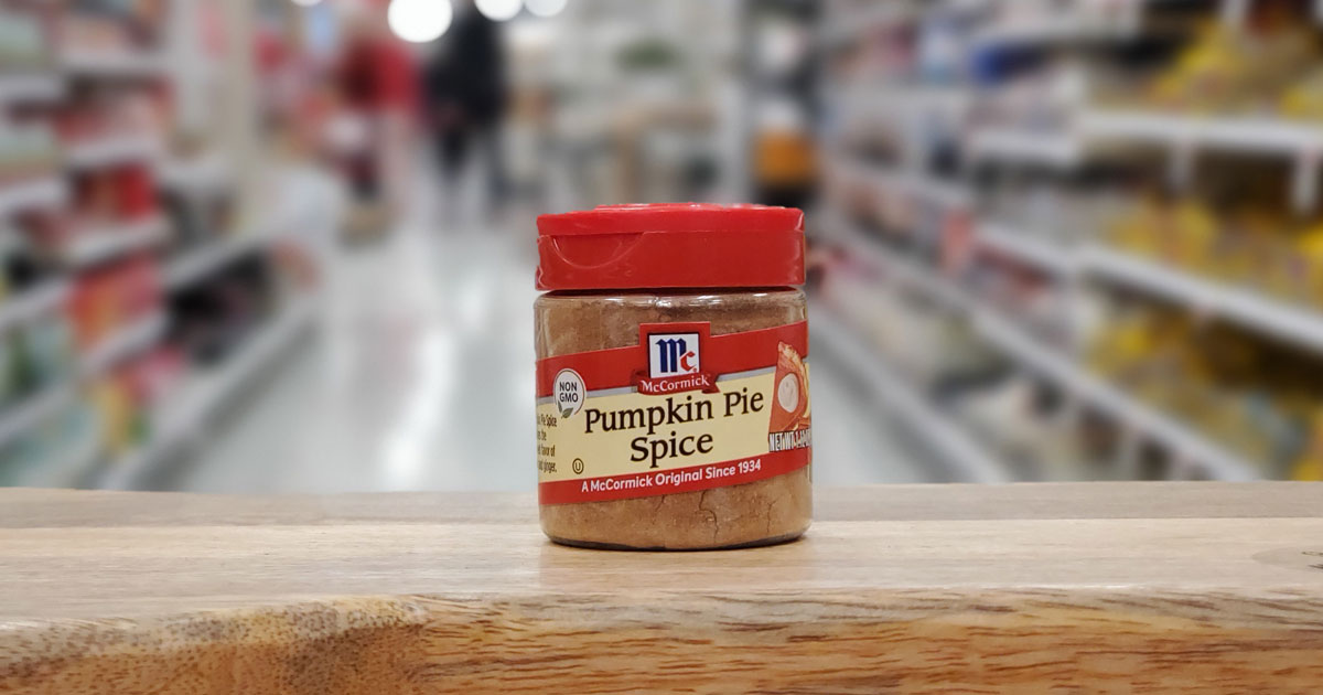 McCormick Pumpkin Pie Spice displayed on a board in Target