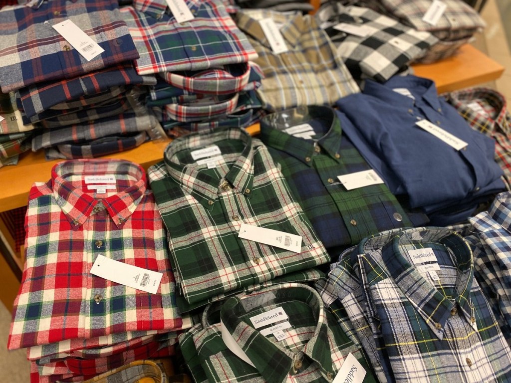 folded flannel shirts at Belk