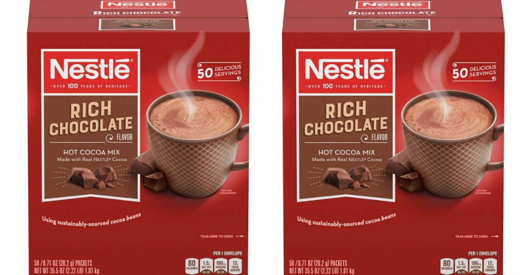 two boxes of packets with hot chocolate