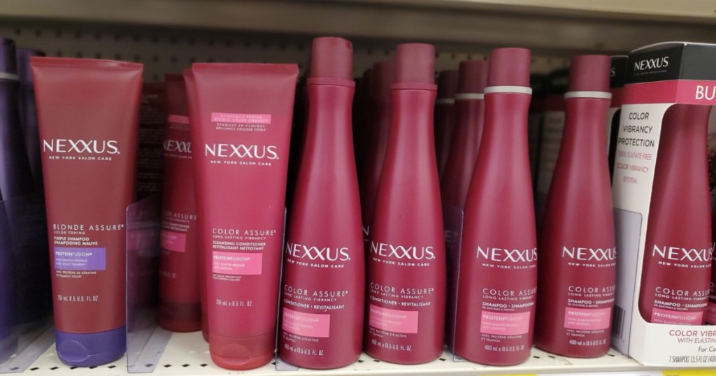 bottles of nexxus shampoo on shelf at target