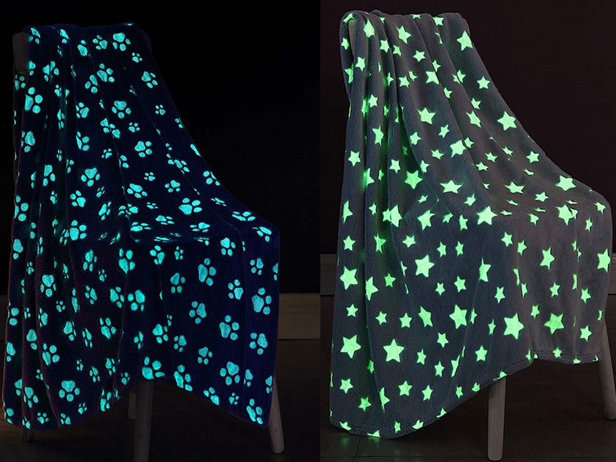 paw print and stars glow in the dark throws
