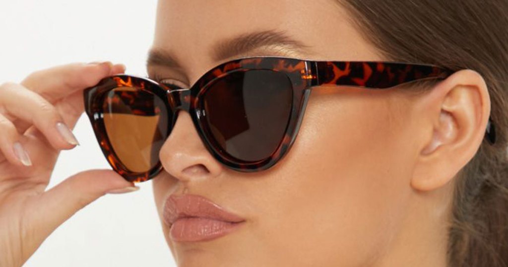 woman wearing Fossil Brown Havana Square Cat-Eye Sunglasses