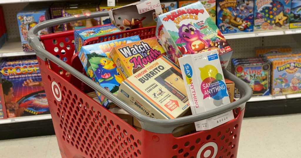 boards games in a shopping cart at target