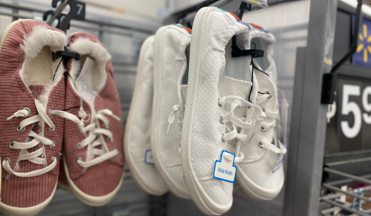 time and tru shoes on display at walmart