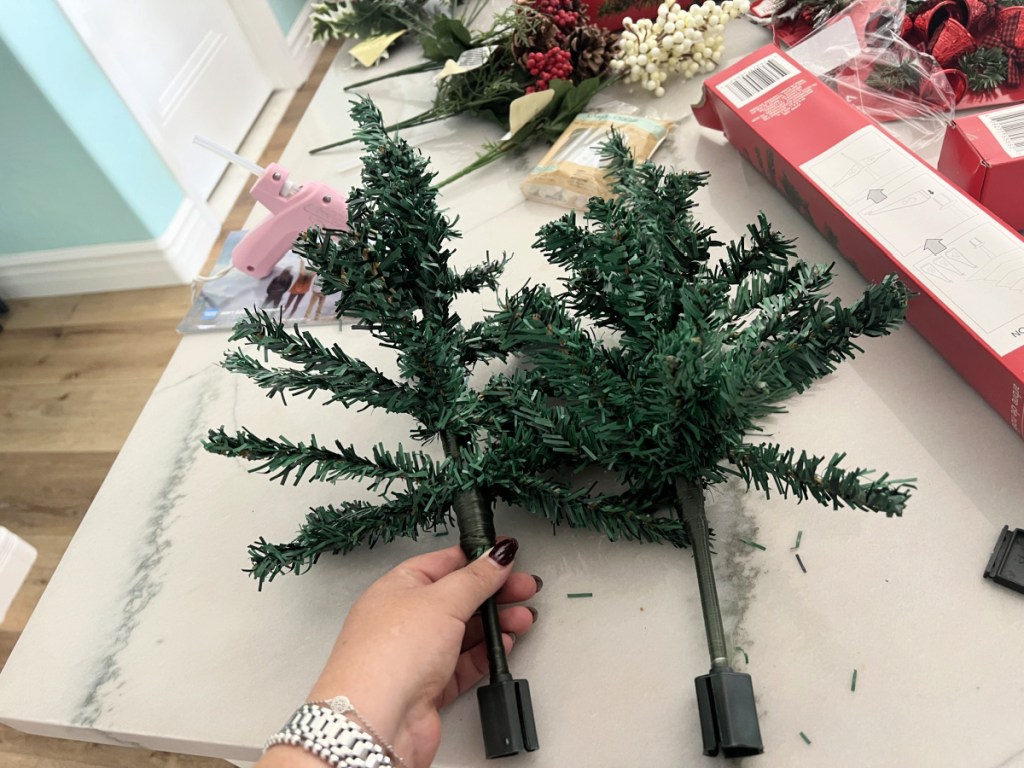 two dollar tree mini christmas trees out of the box