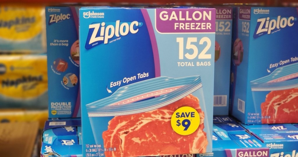 Ziploc Gallon Freezer Bags on display in store