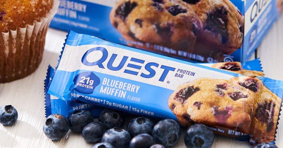 Blueberry Question Protein Bars with fresh blueberries