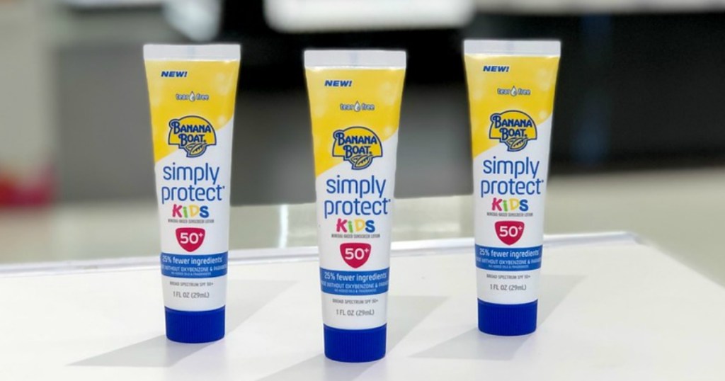 three small tubes of Banana Boat sunscreen for kids
