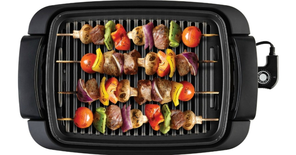 Bella Smokeless Grill with food on it