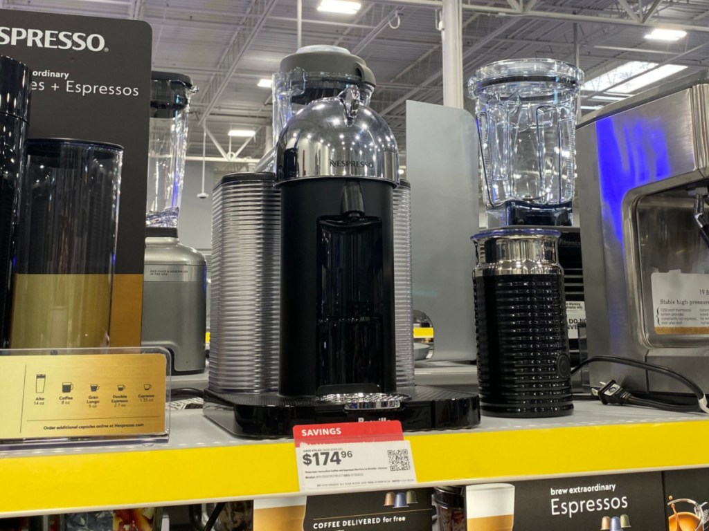 Nespresso VertuoPlus Coffee and Espresso Maker by Breville with Aeroccino on store shelf