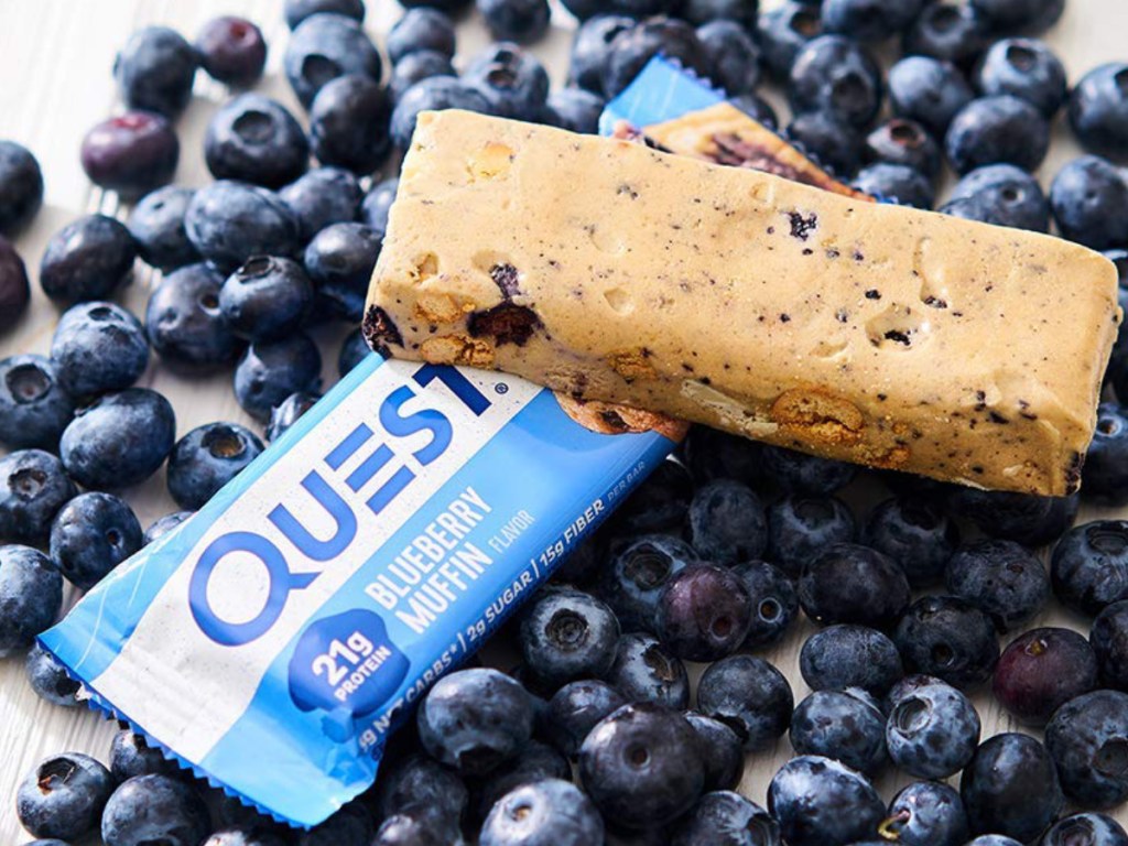 Blueberry Question Protein Bars with fresh blueberries
