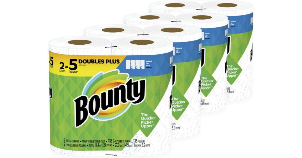 four packages of Bounty doubles plus paper towels