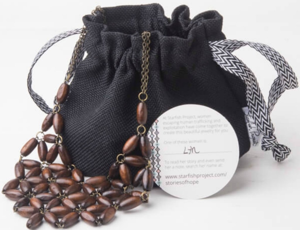Brown Camille Chocolate Bib Necklace in gift bag