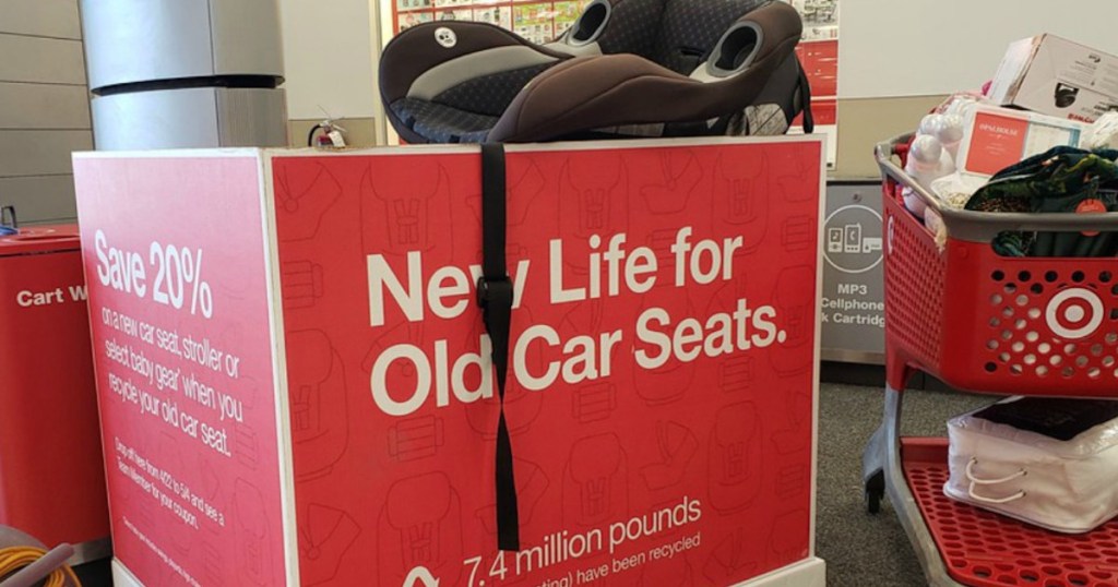 red box at target with recycled carseats inside