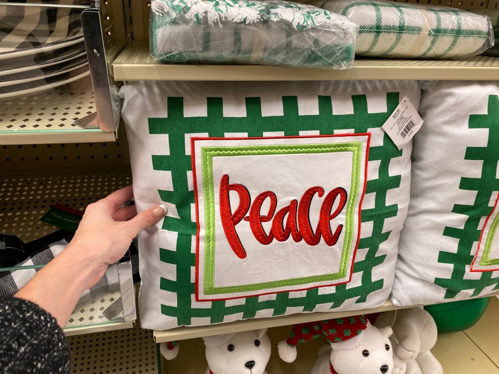 Christmas Throw Pillows on Hobby Lobby shelf