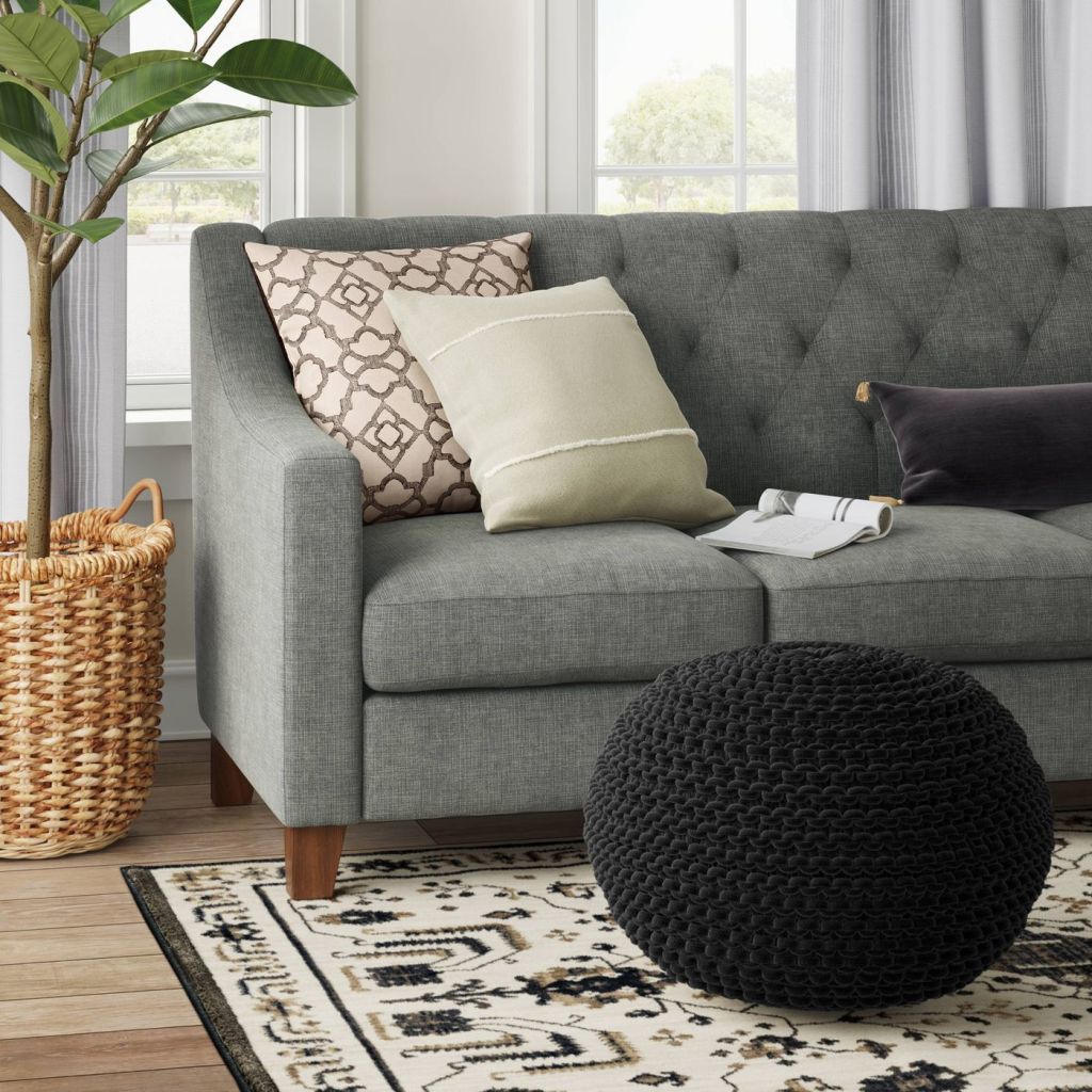 Chunky Knit Pouf in living area