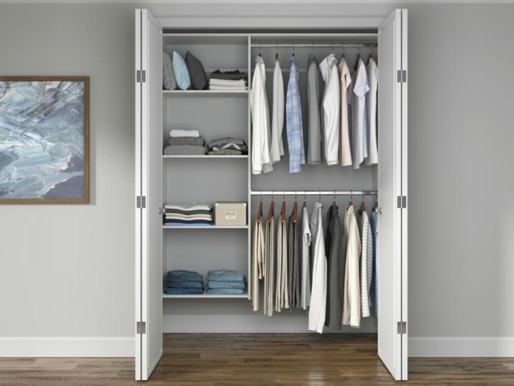 Organized closet with men's clothes