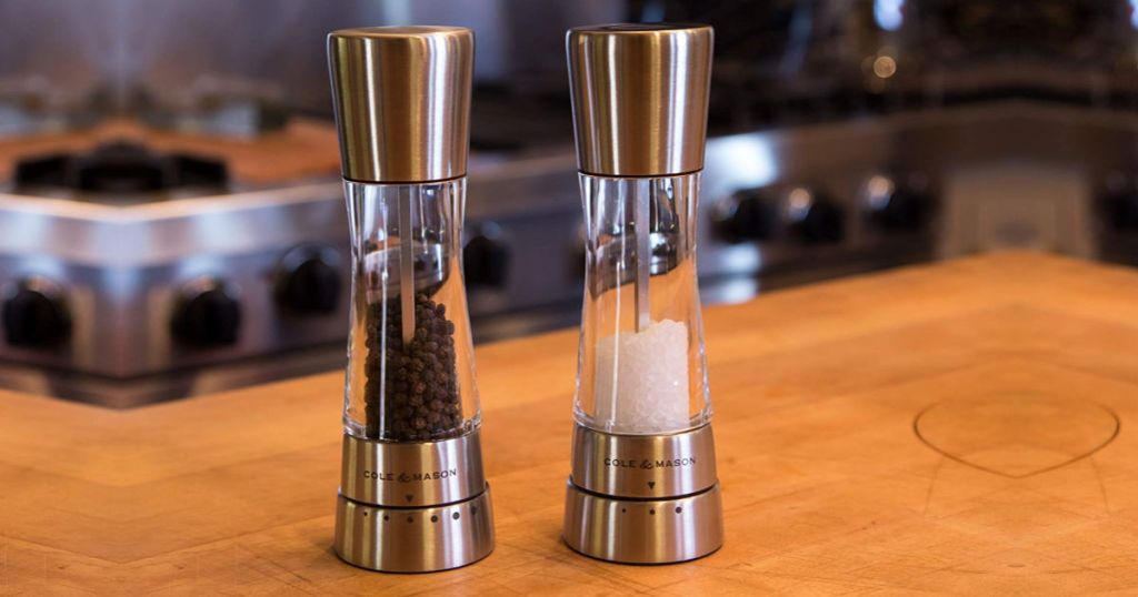 Cole & Mason salt and pepper grinders in kitchen
