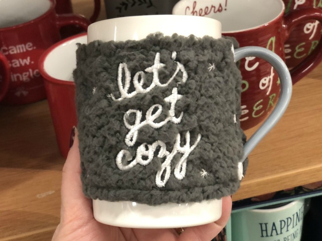 Gray Fuzzy covered mug in hand at Kohl's