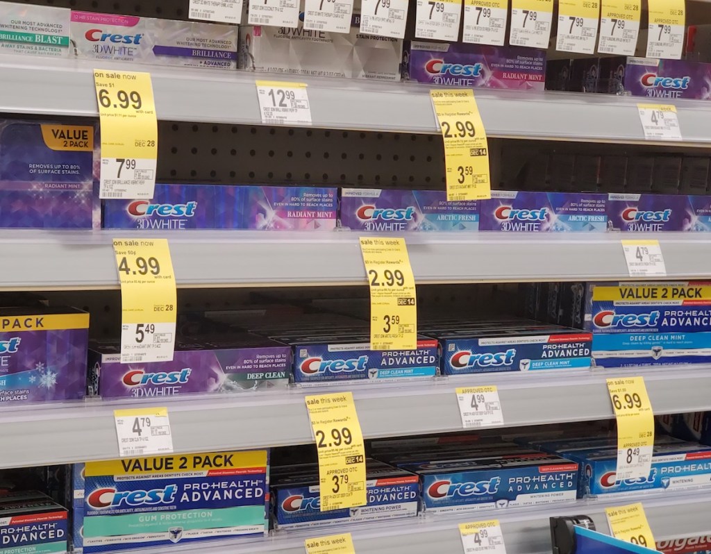 Crest Toothpaste on shelves at Walgreens