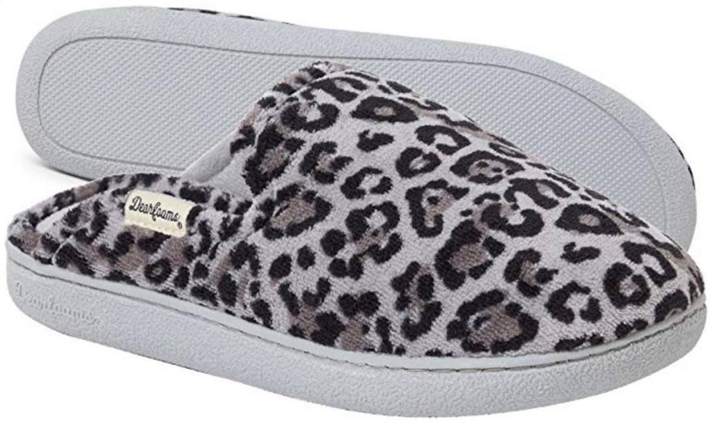 leopard print Dearfoams Women's Terry Scuff with Quilted Sock Slipper