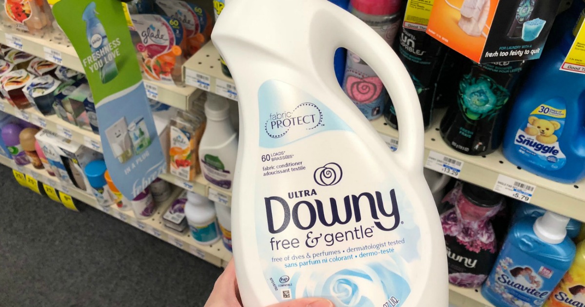 Bottle of fabric softener in hand at Walgreens