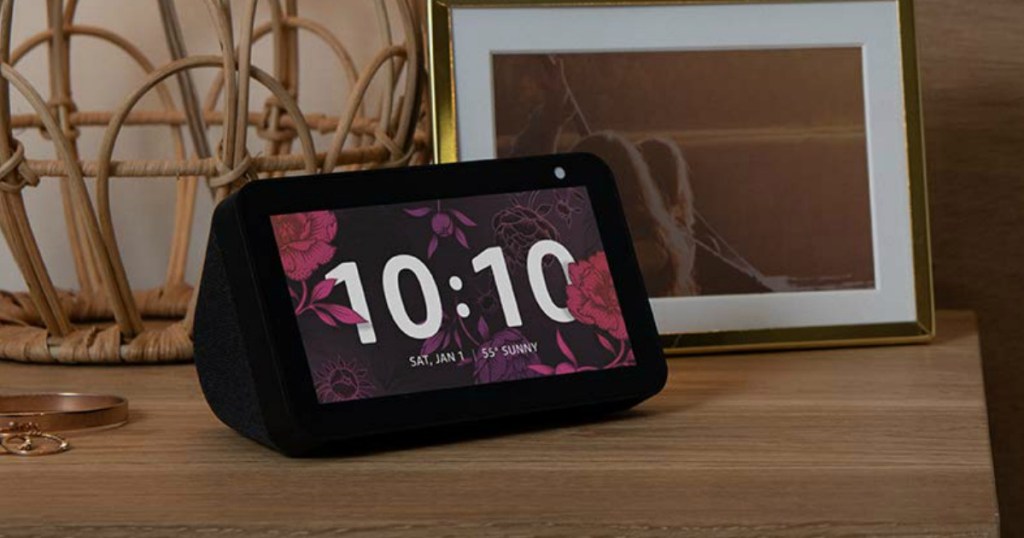 Amazon Echo Show 5 in bedroom on endtable