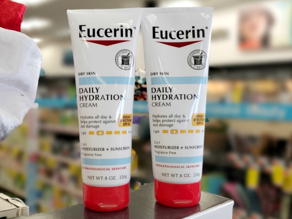 Two Eucerin Daily Hydration Cream on display in-store