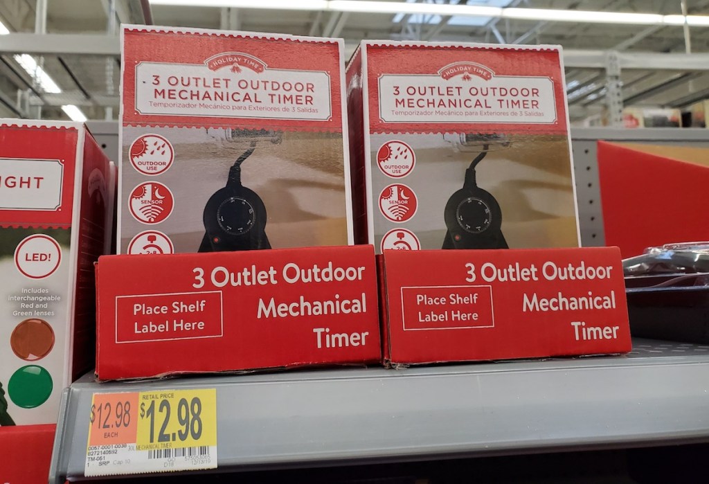 Holiday Time Timer in box on shelf at Walmart