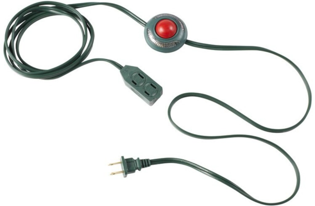 Green and red extension cord with button