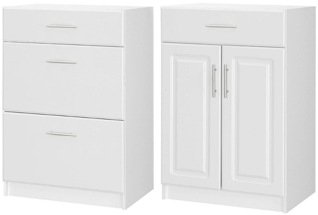 Two white cabinets from Home Depot