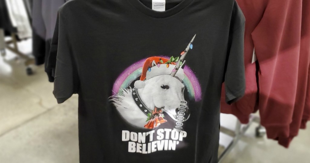 JCPenney Men's Holiday Tee with unicorn on it