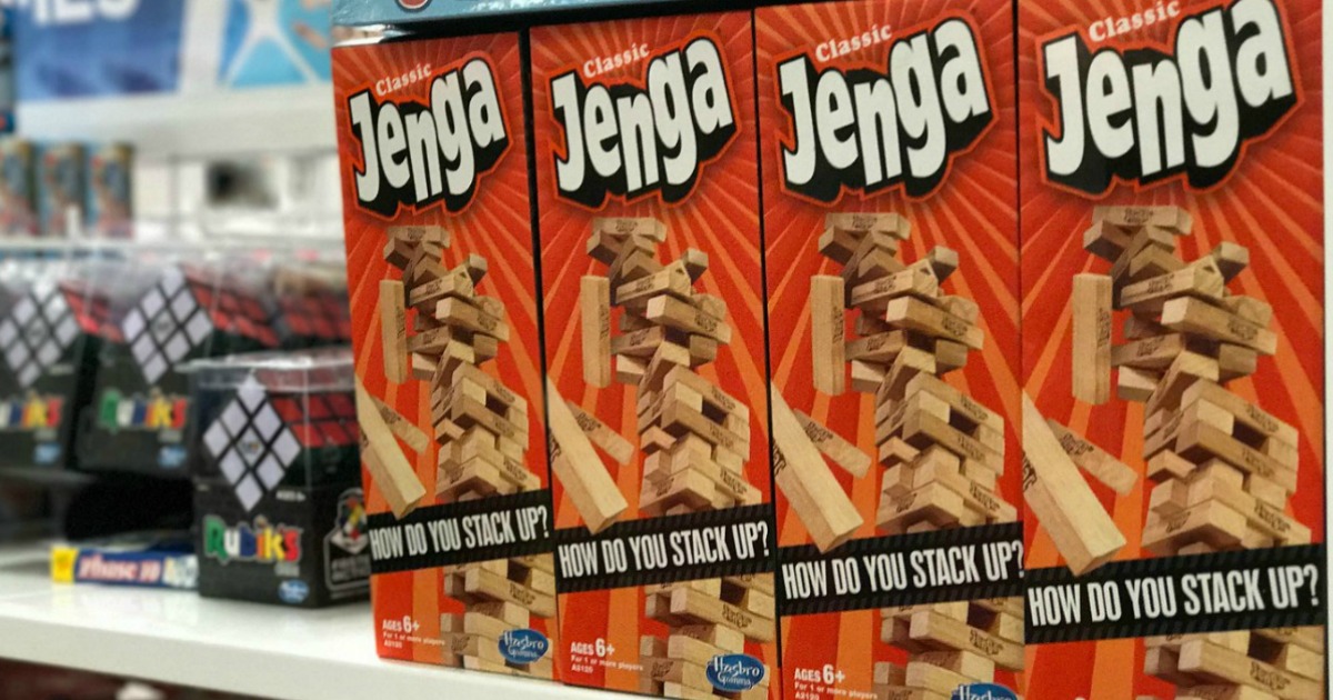 Jenga sitting on a shelf