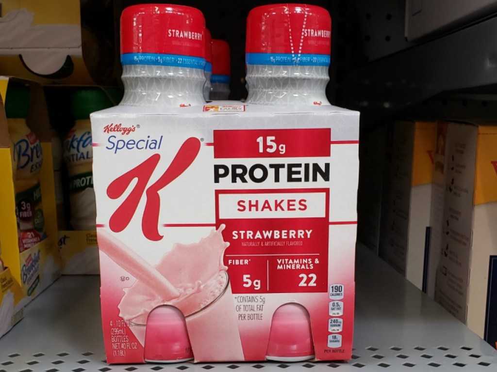 Kellogg's brand protein shakes in 4-pack on store shelf