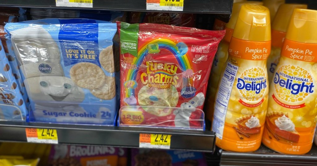 Lucky Charms cookies on the shelf at Walmart