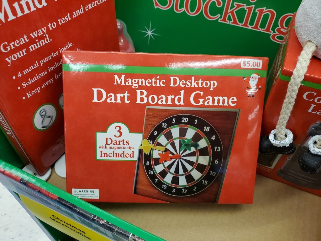 Magnetic Desktop Dart Board Game on display shelf