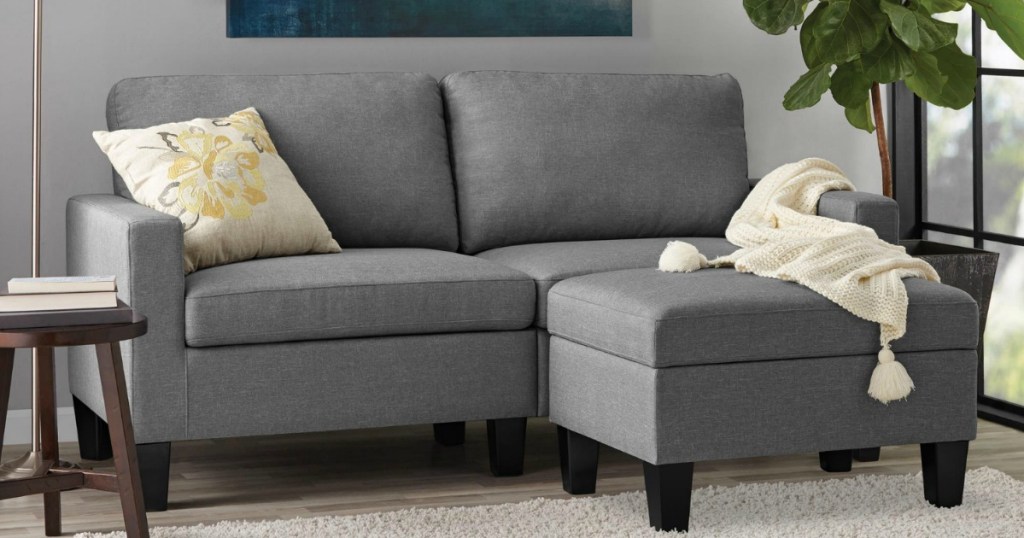 gray couch and ottoman