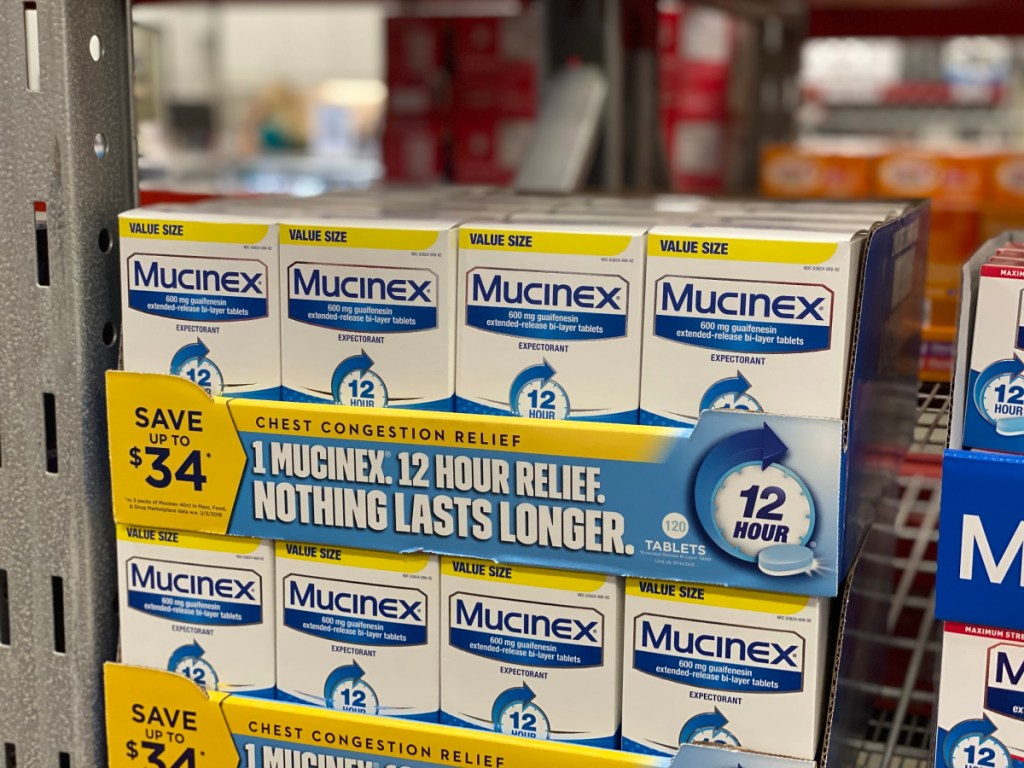 value size of Mucinex medication on shelf