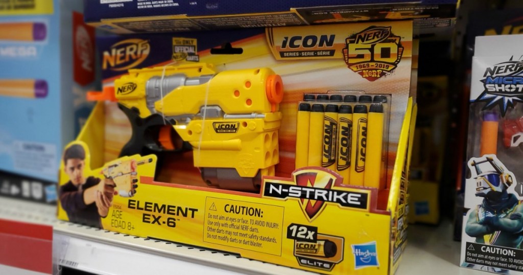 NERF gun in package on shelf in Target