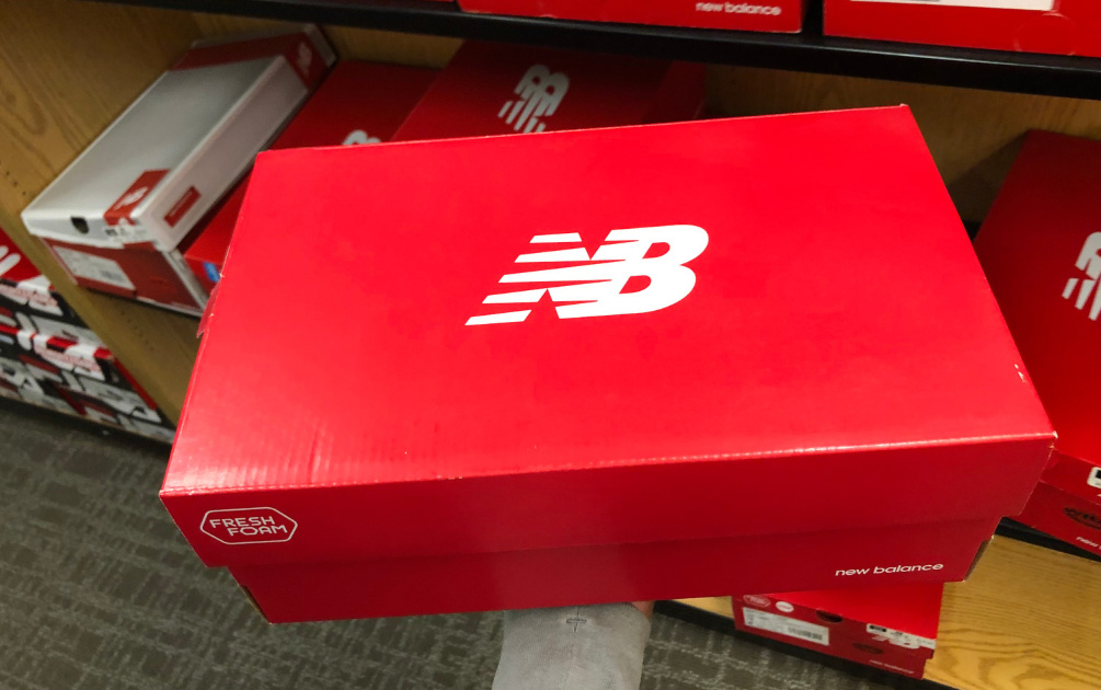 red new balance box in store