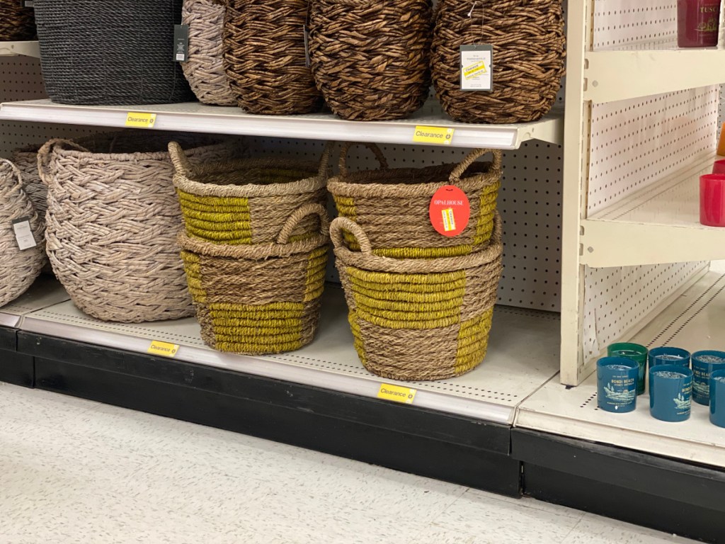 yellow and wicker decorative baskets