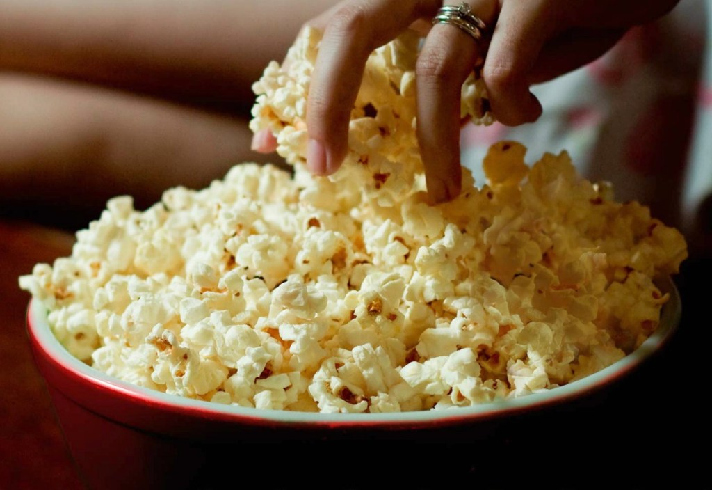 Orville Redenbacher's Gourmet Popcorn Kernels popped in bucket
